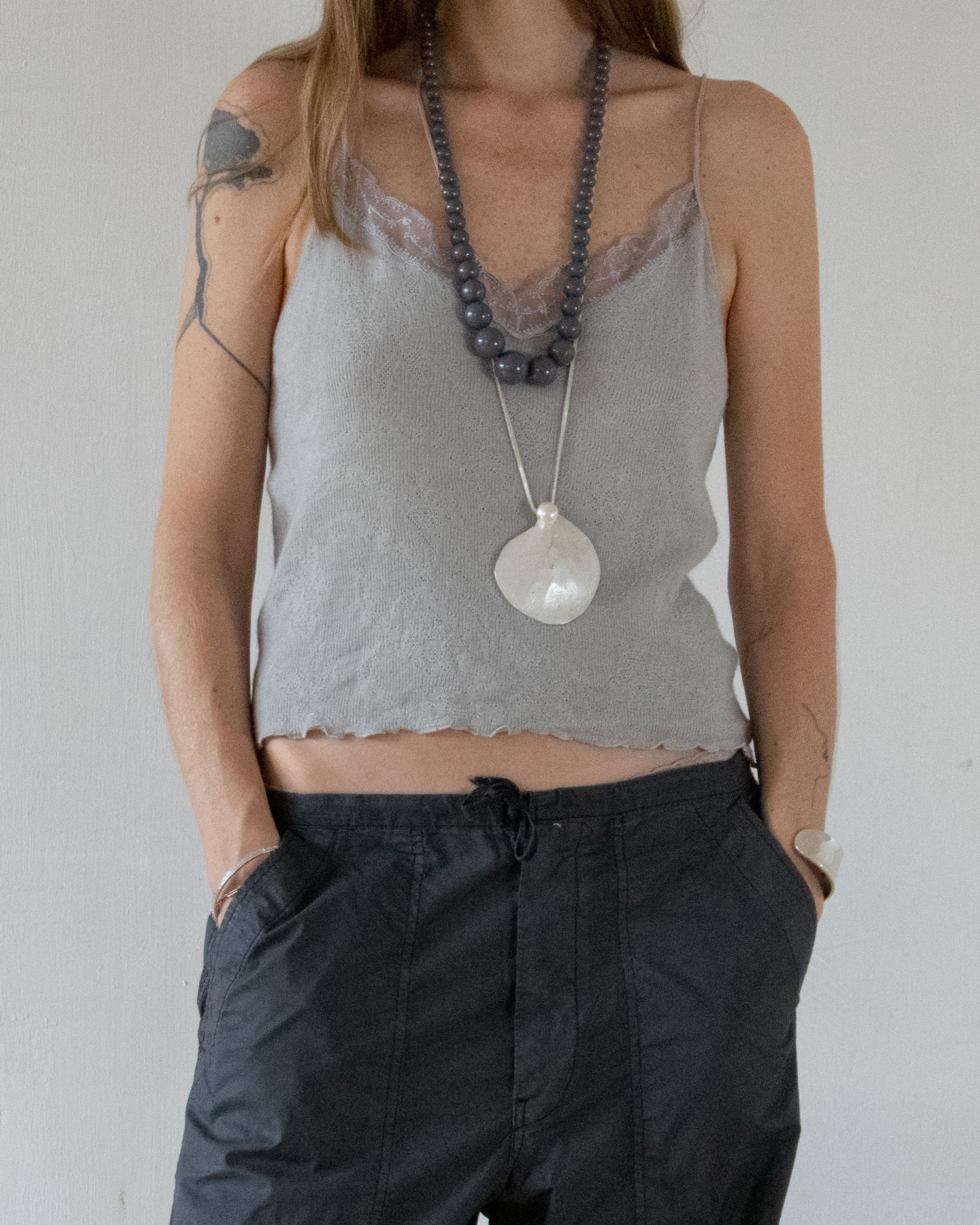 1970s Beaded Necklace (Gray)