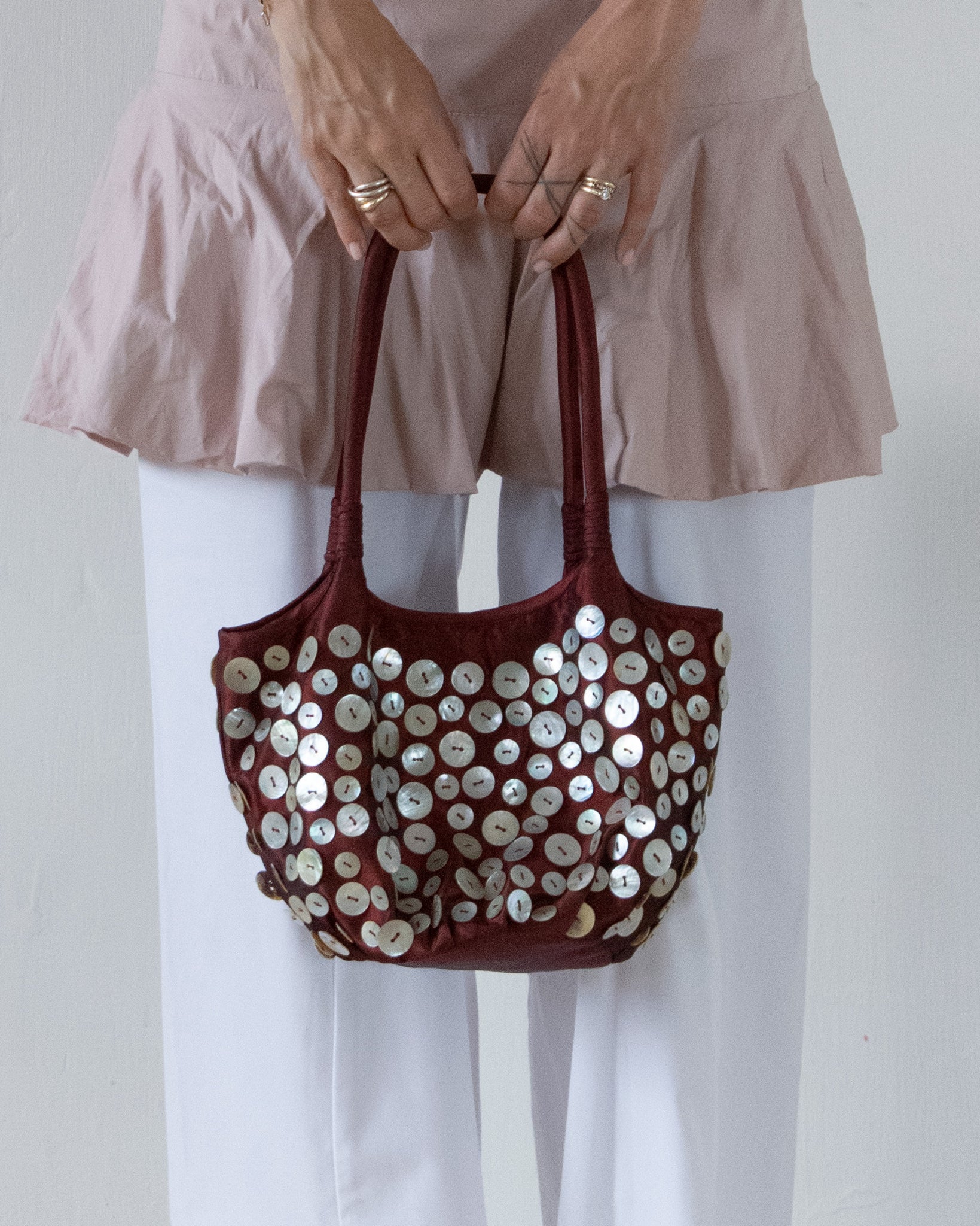 Taffeta Embellished Bag (Burgundy)