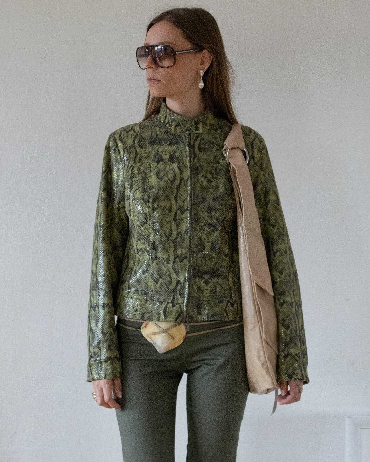 Snake Embossed Leather Jacket