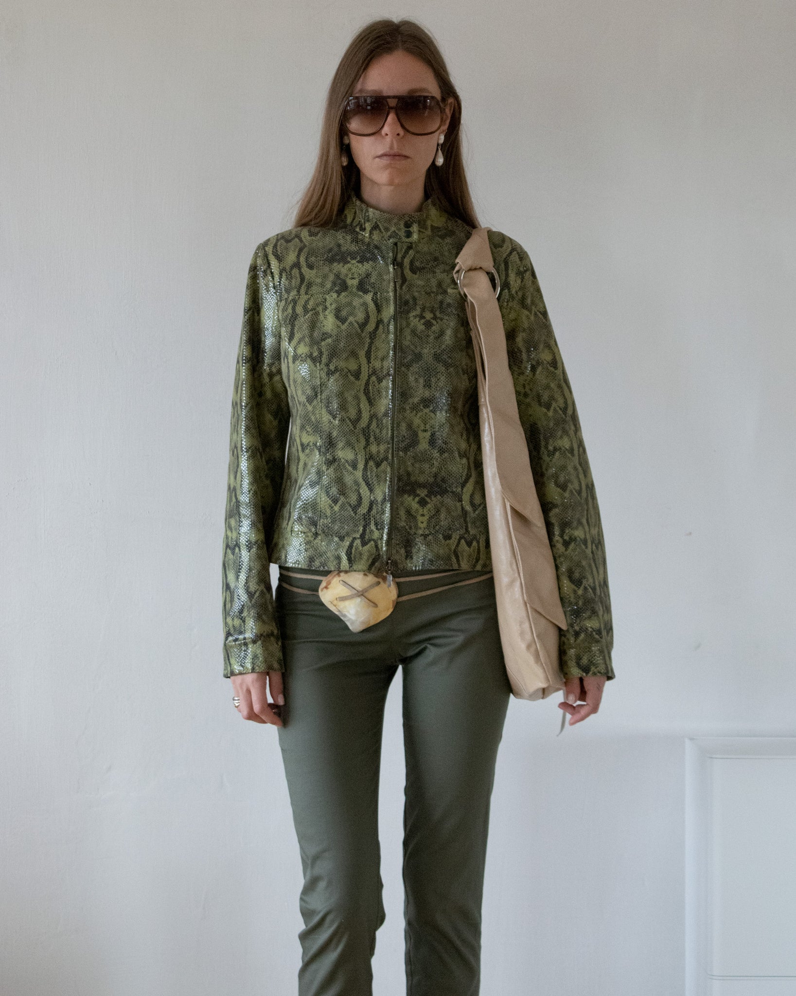 Snake Embossed Leather Jacket