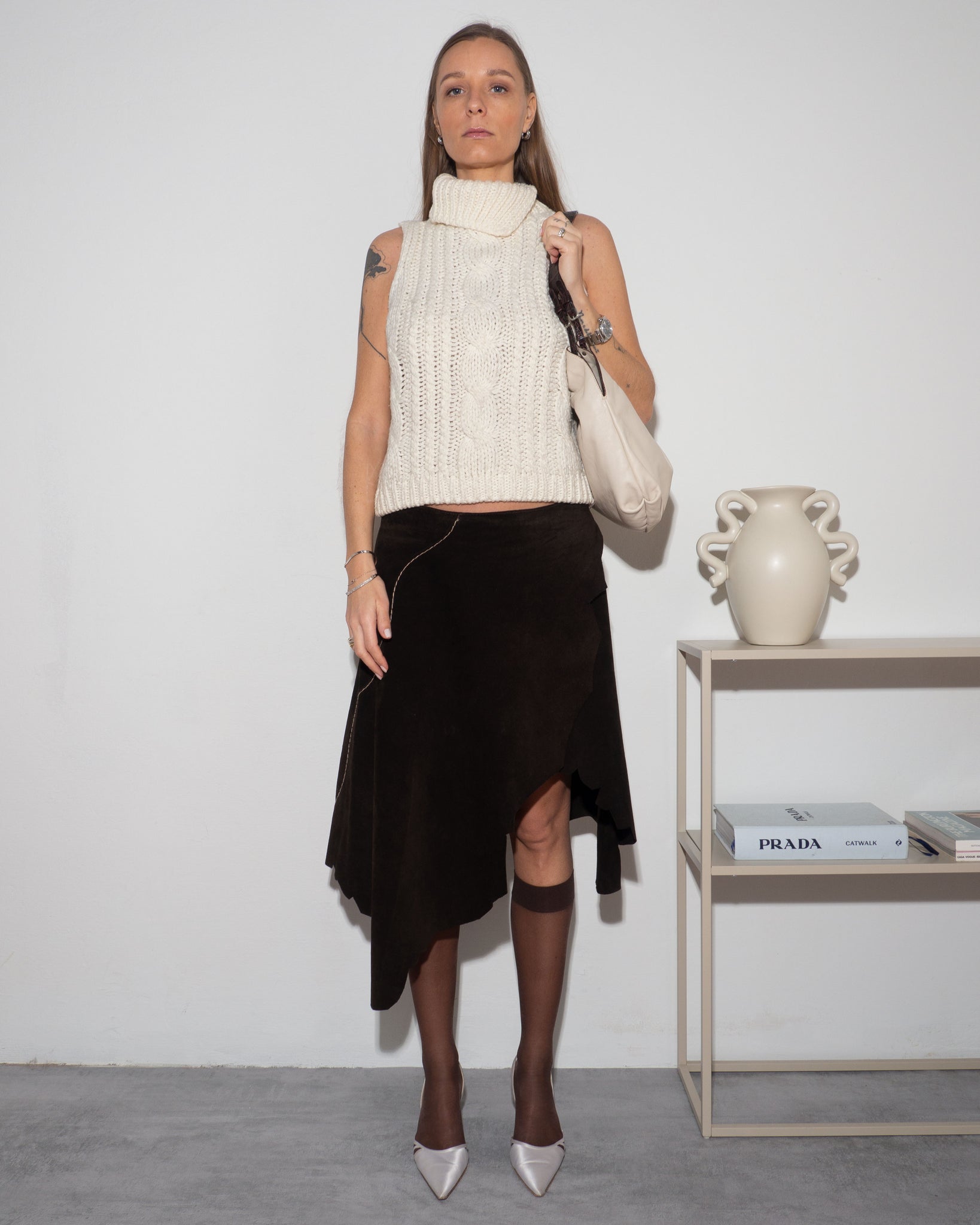 Asymmetric Suede Skirt