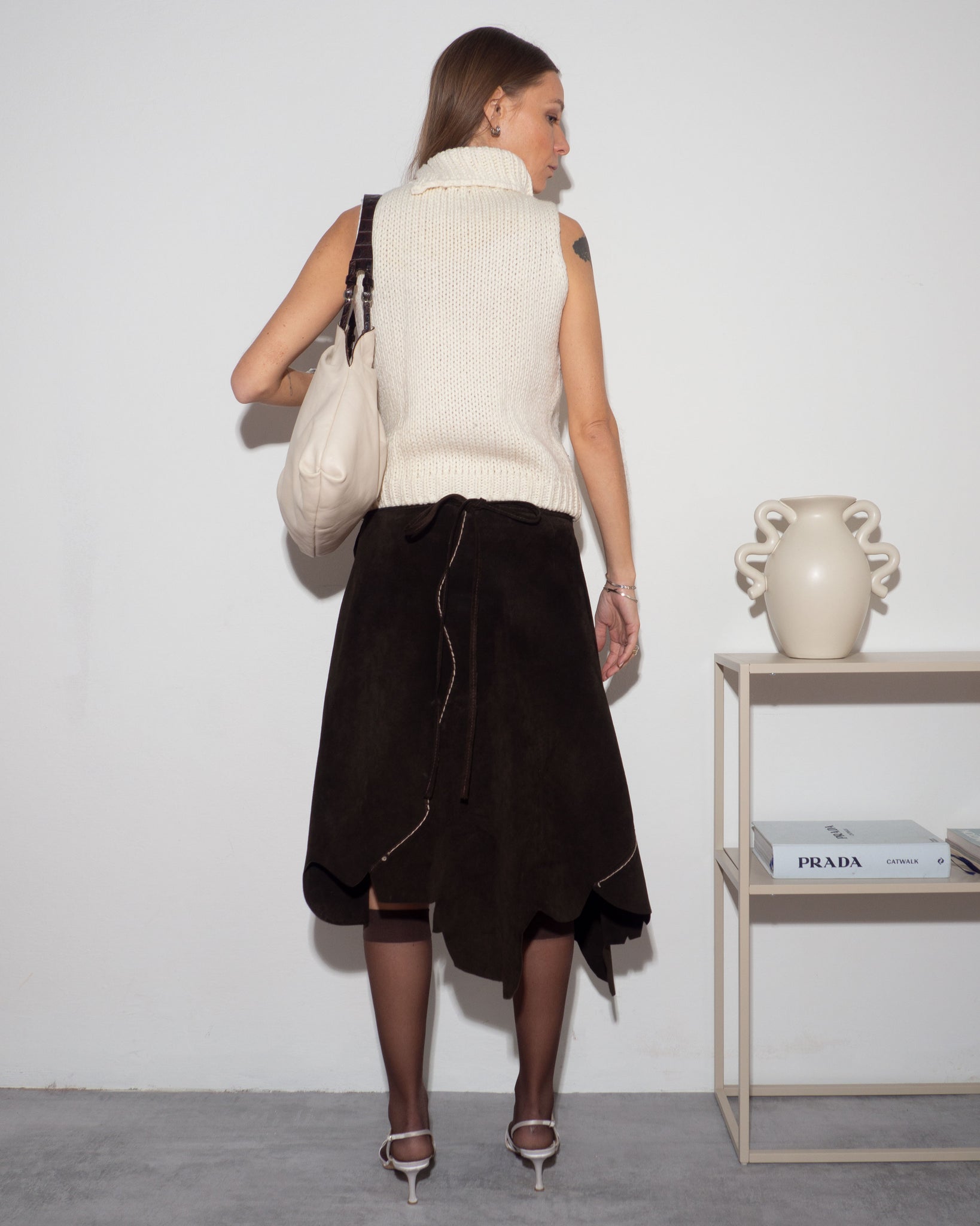 Asymmetric Suede Skirt