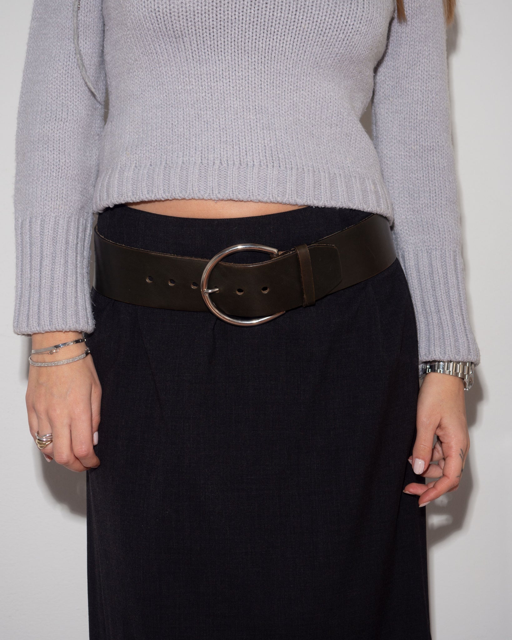 Gray Leather Belt