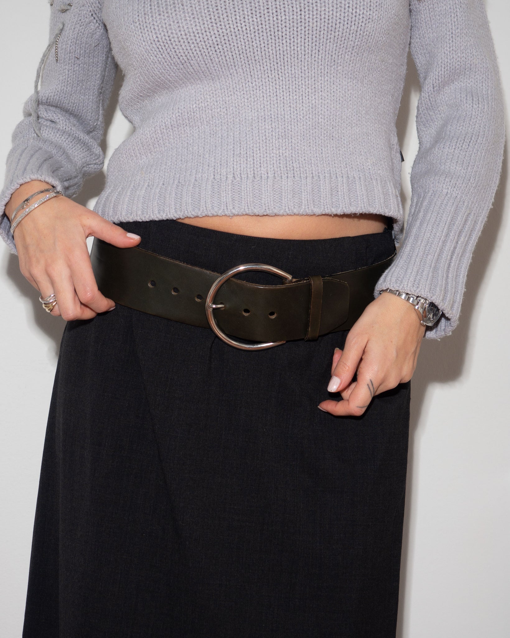Gray Leather Belt
