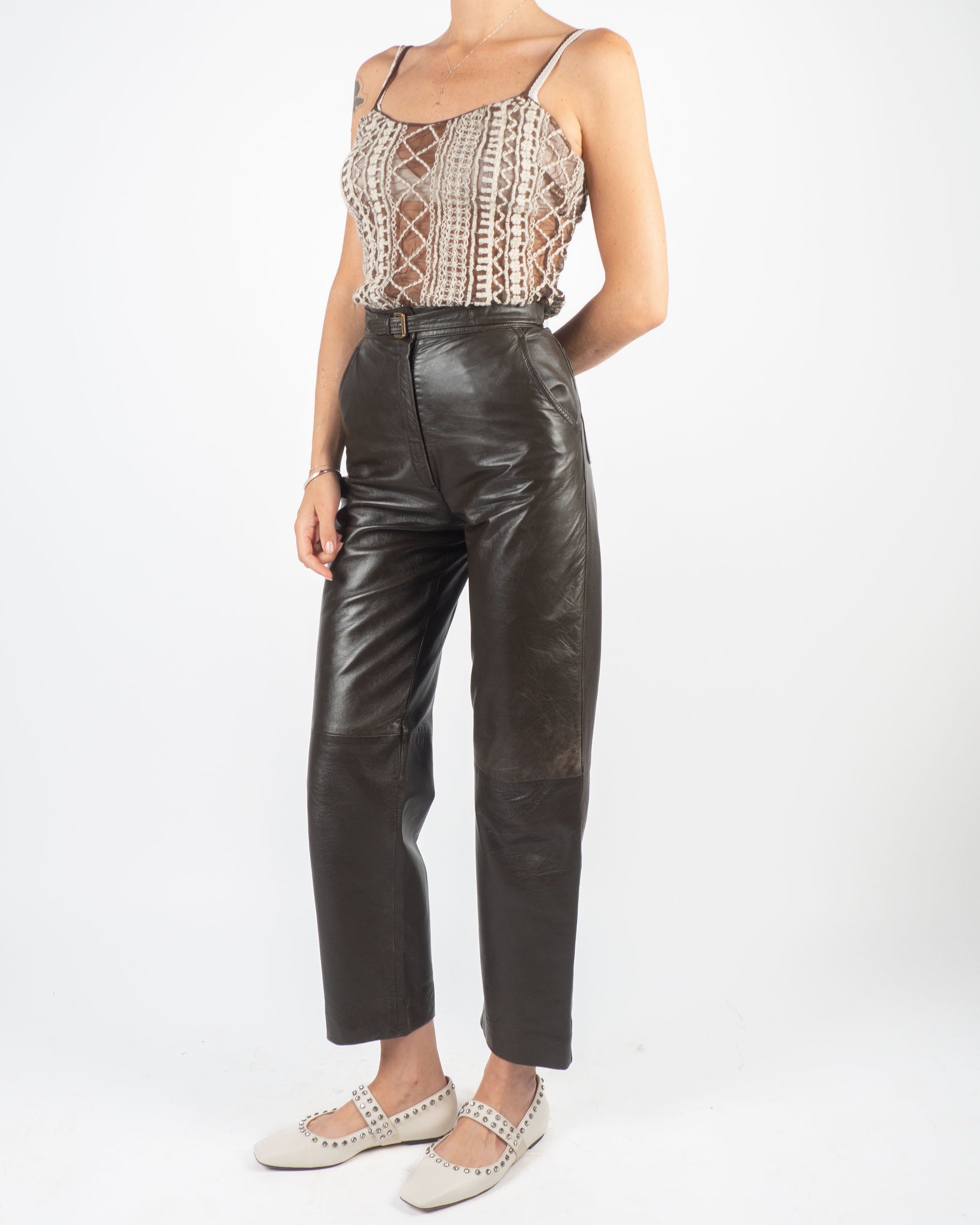 Khaki Leather Pants