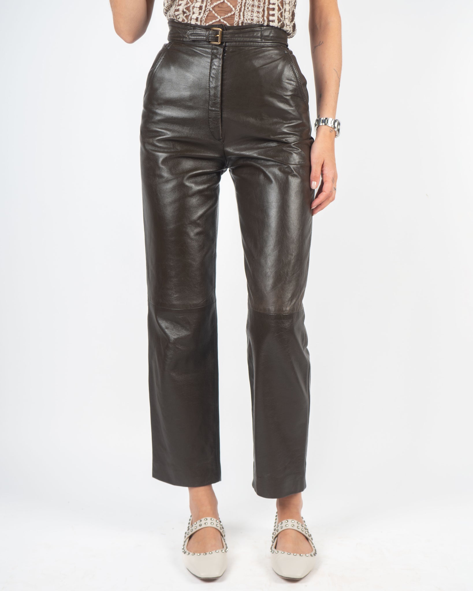 Khaki Leather Pants