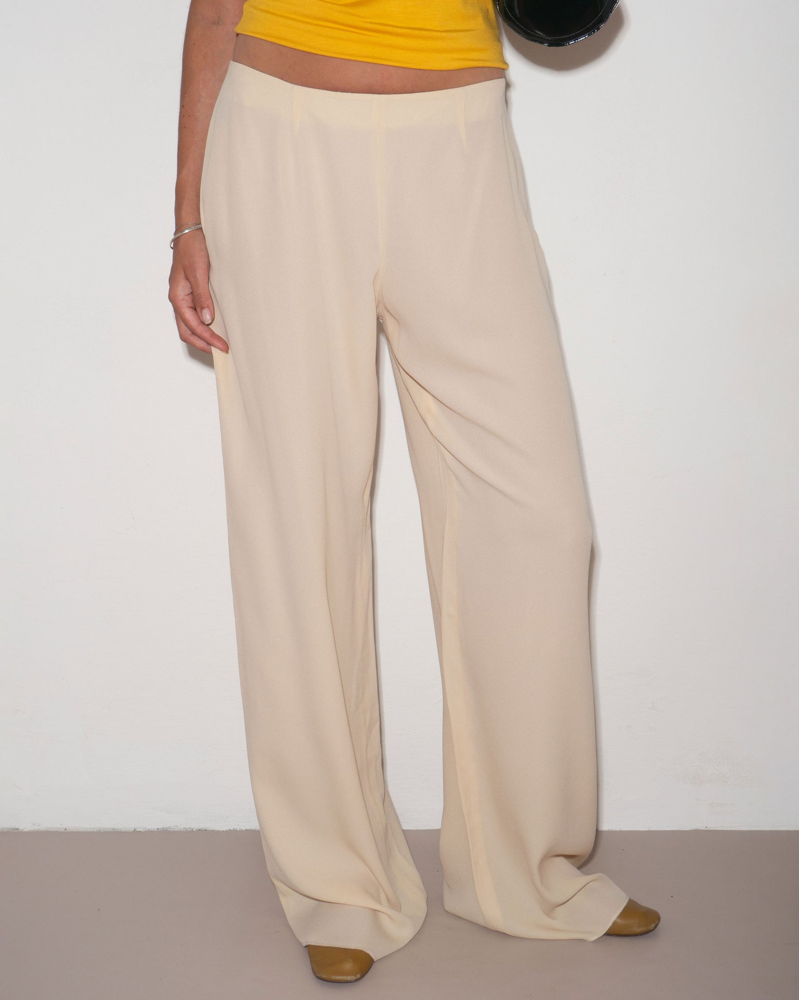 Beige Silk Pants