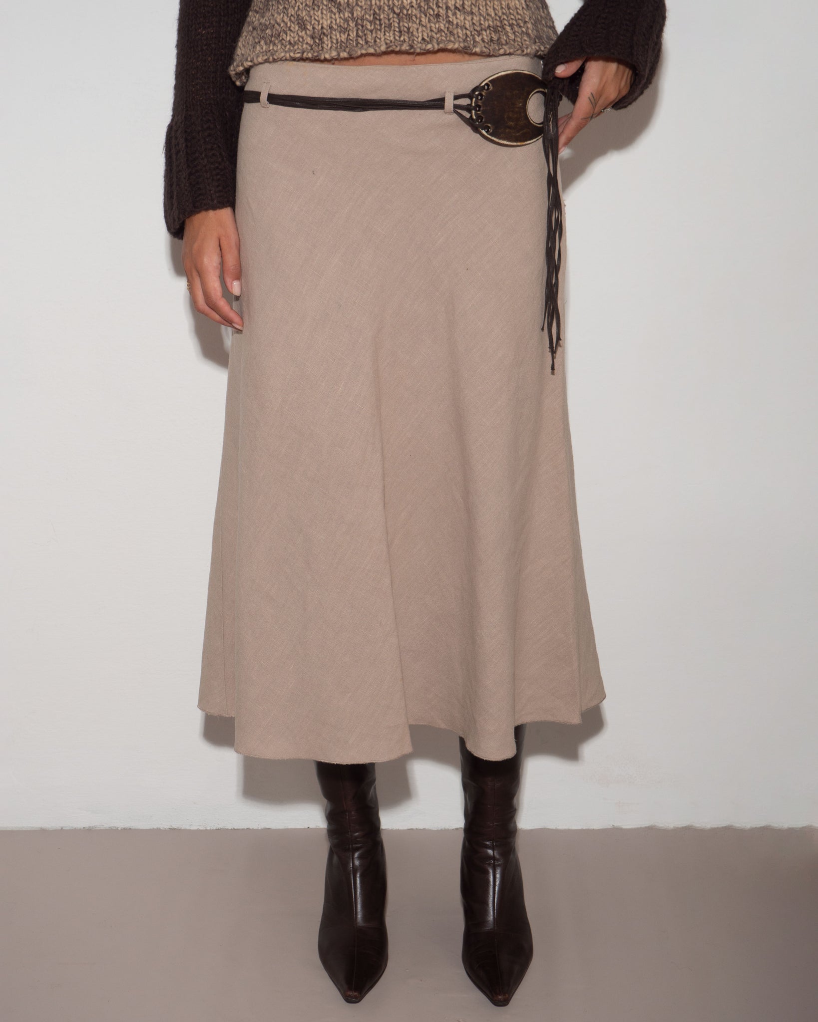 Linen Beige Skirt (inc. belt)