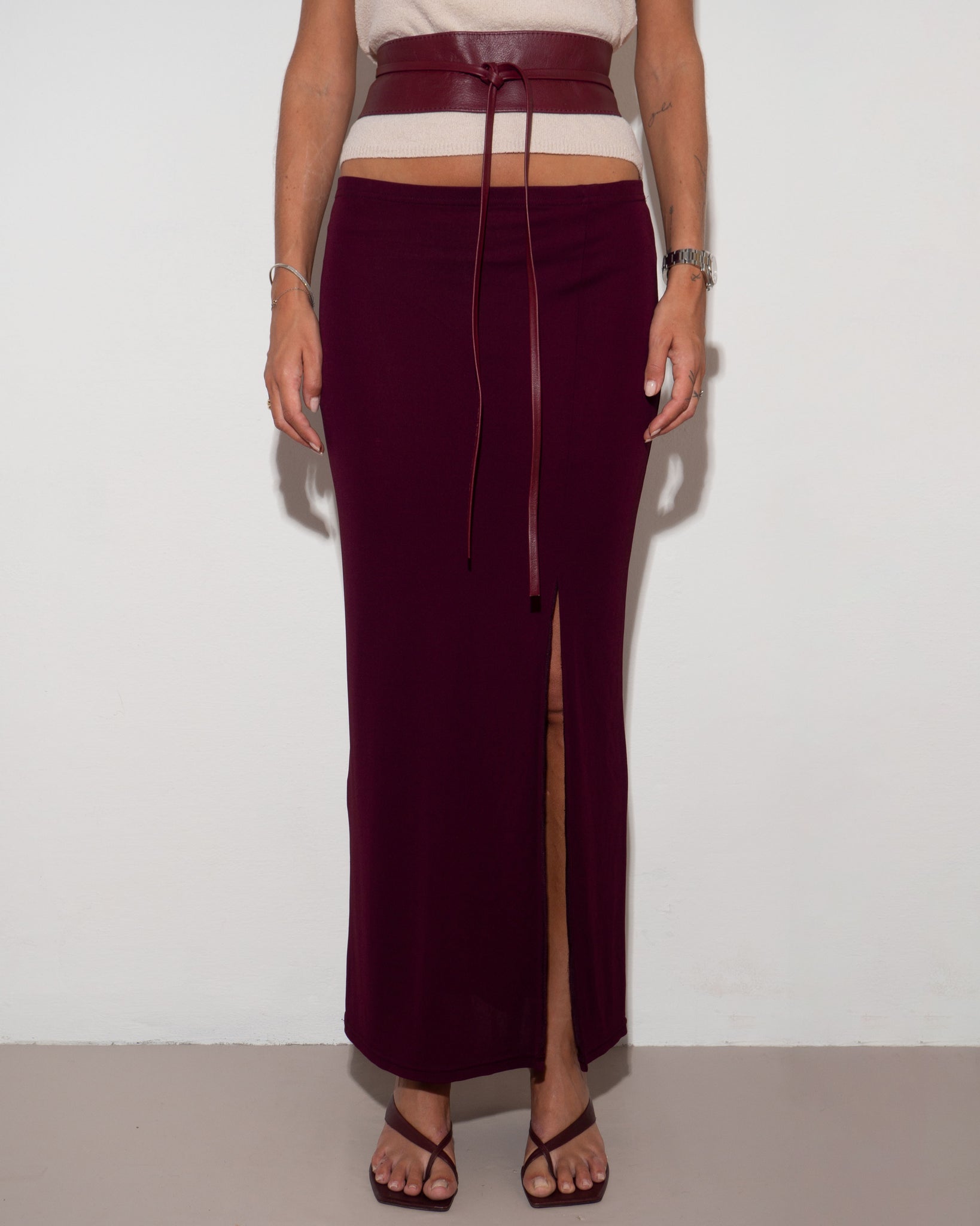 Burgundy Slit Skirt