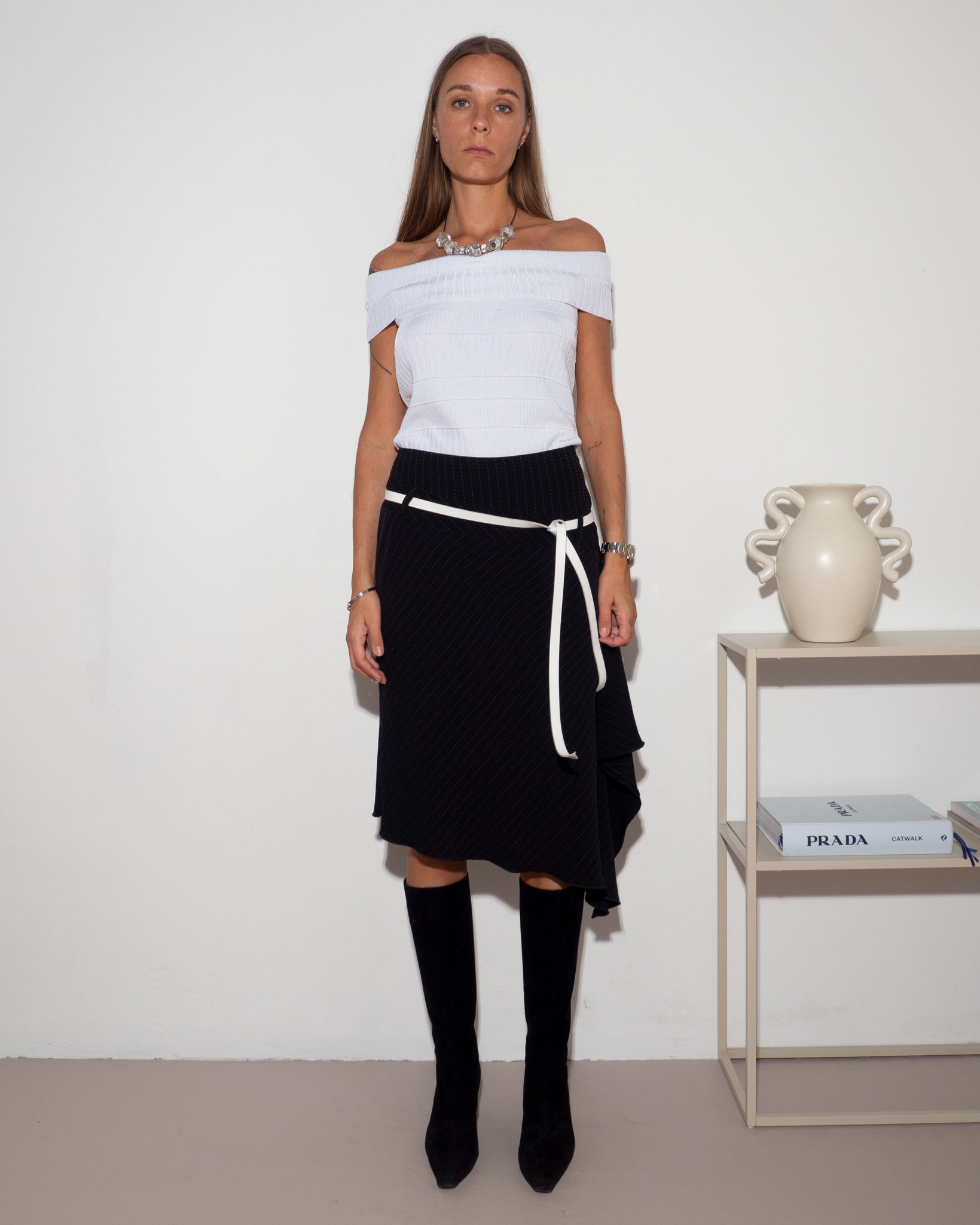 Pinstripe Asymmetric Skirt