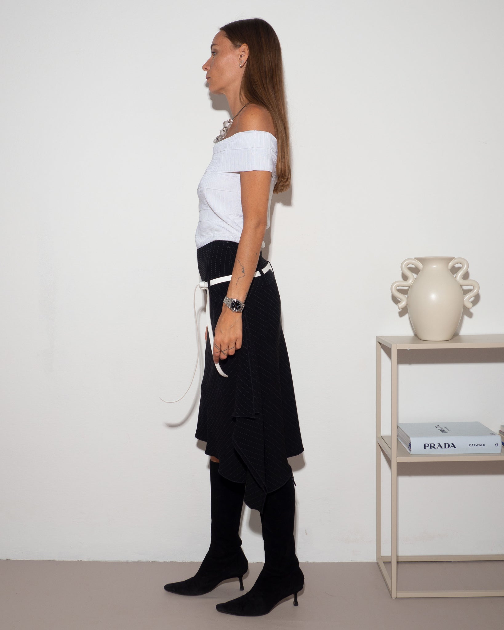 Pinstripe Asymmetric Skirt