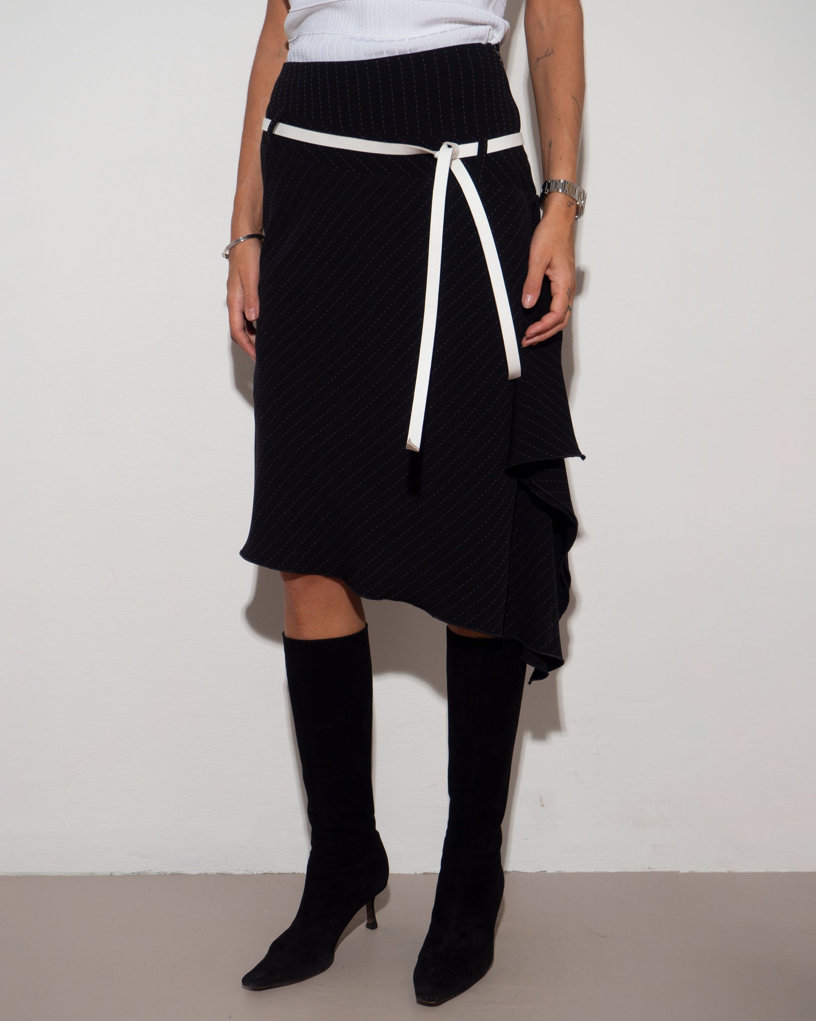 Pinstripe Asymmetric Skirt