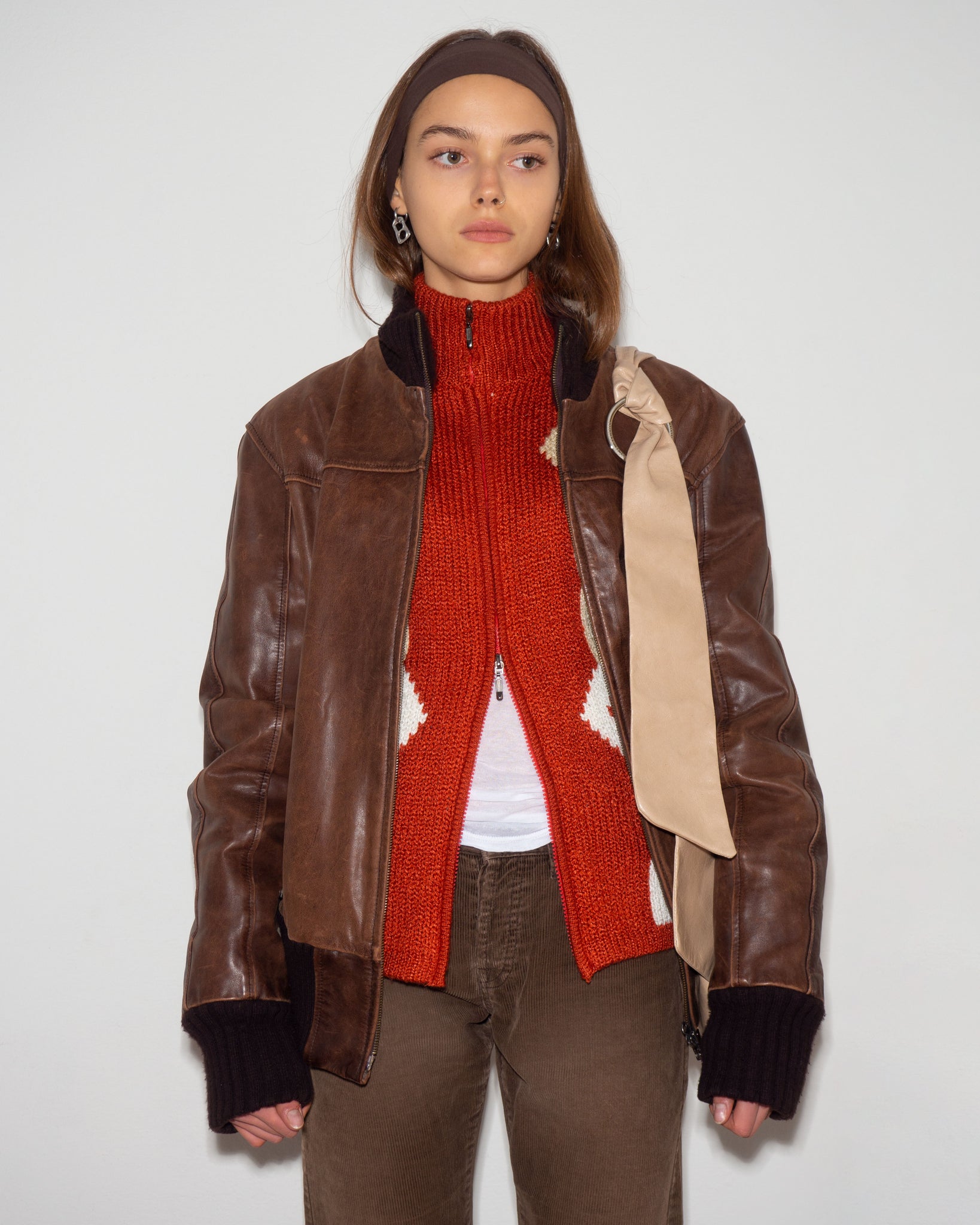 Brown Leather Bomber