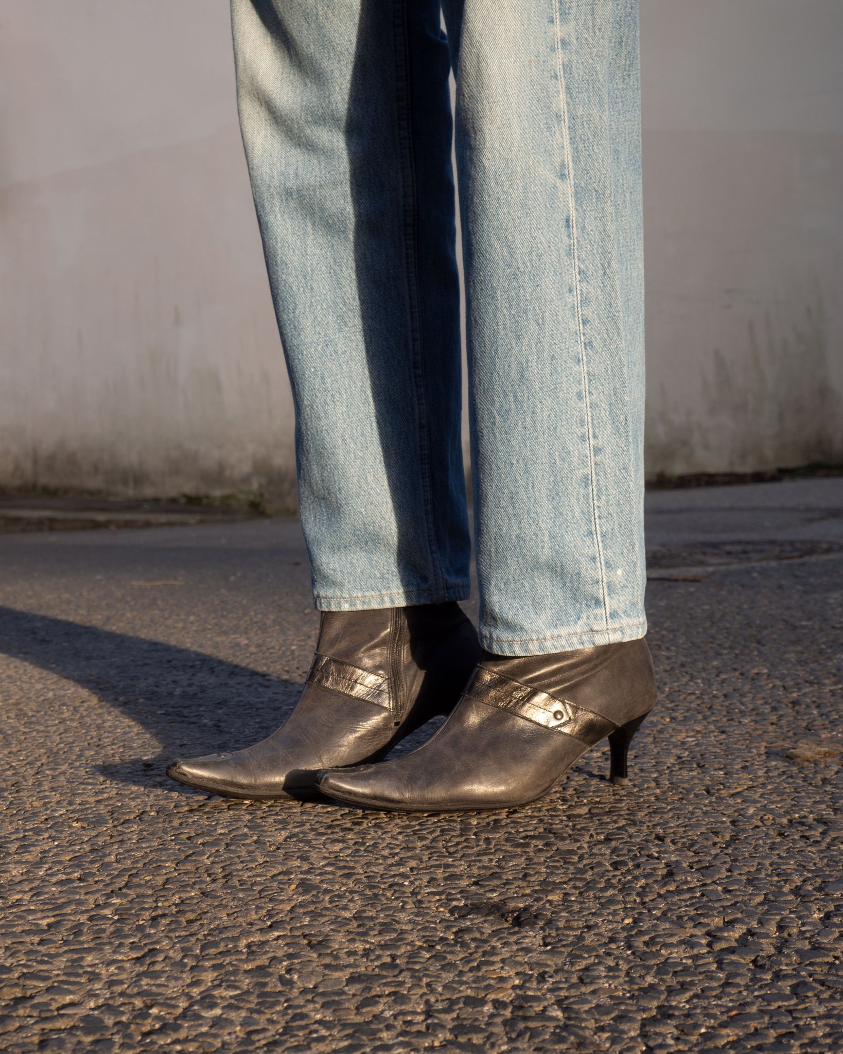 Gray Leather Boots