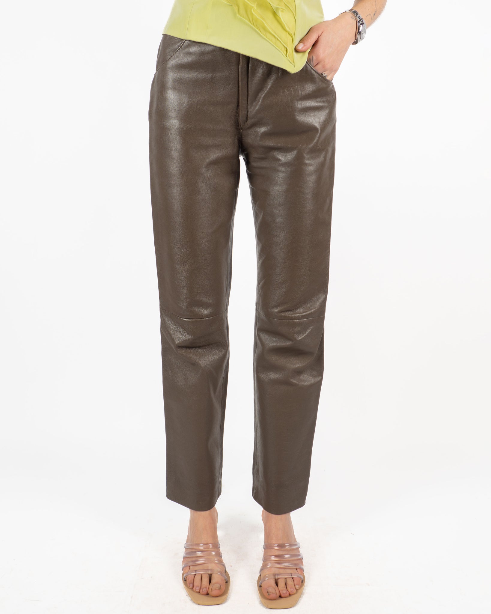 Khaki Leather Pants